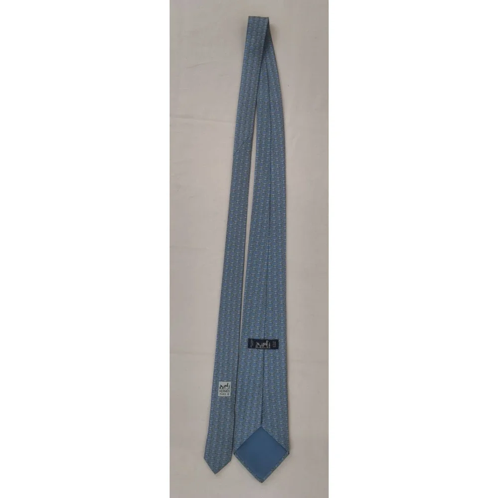 Hermes Blue Chaine d'Ancre H Pattern 100% Silk Tie Made in France #W5220